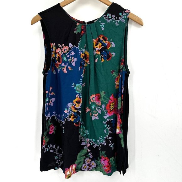 Anthropologie Tops - Anthropologie Vanessa Virginia Green Floral Colorblock Multi Boho XL Tank Top